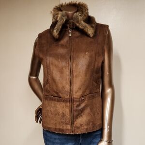 Brown Faux Fur Collar Vest